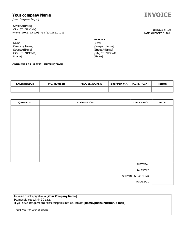 create an invoice in word