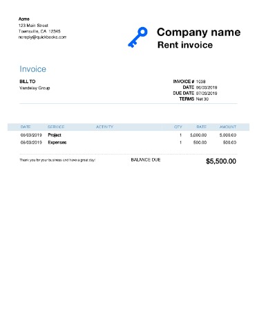 free rental monthly rent invoice template