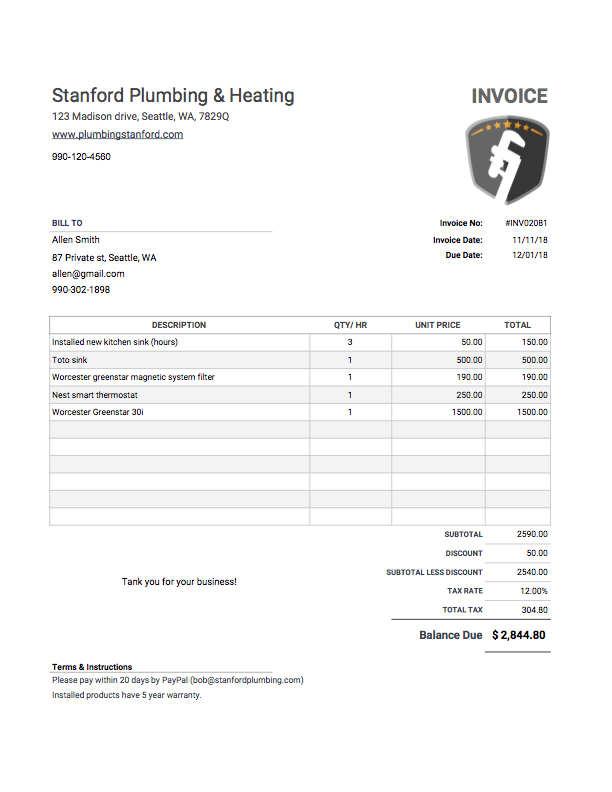 professional invoice design