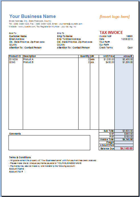 sales invoice template